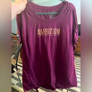 Plum colored t shirt from terra & sky. Size 2x. Says Ambition in metallic